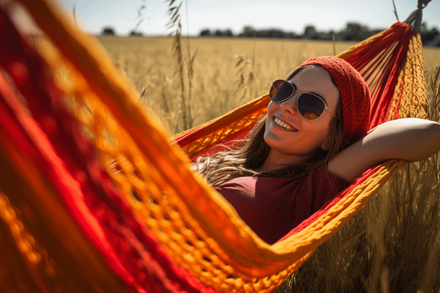 mental self-care girl in a hammock