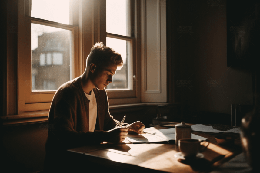 man journaling in the morning, morning routine
