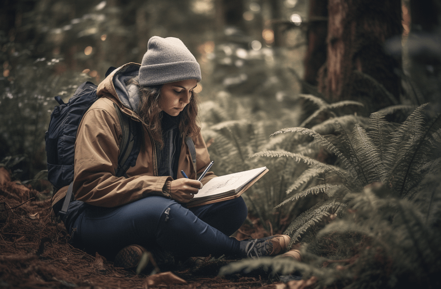 journaling for self-care - girl writing in her journal in nature