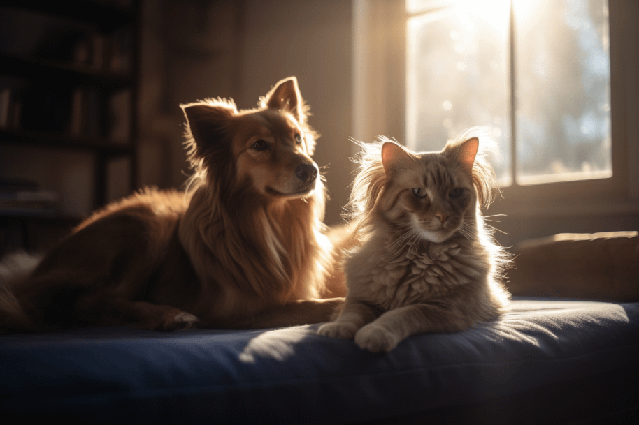 pemf therapy for pets - a cat and a dog laying on a bed with pemf technology