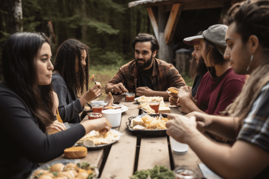 social self-care - people sitting eating at a table